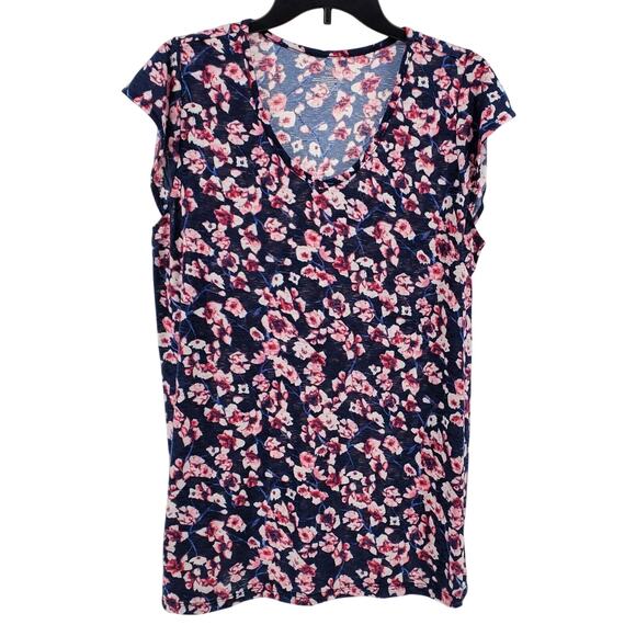 Lane Bryant Women's 14/16 Floral Top Blue/Pink Pre-Owned - Picture 1 of 3